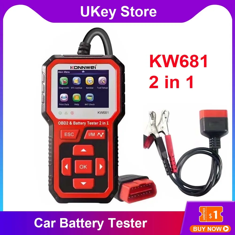 Lastest KONNWEI KW681 6V-12V Car Battery Tester 2 in 1 Auto Car Diagnostic Tool Car Fault Diagnosis Instrument Battery Analyzer