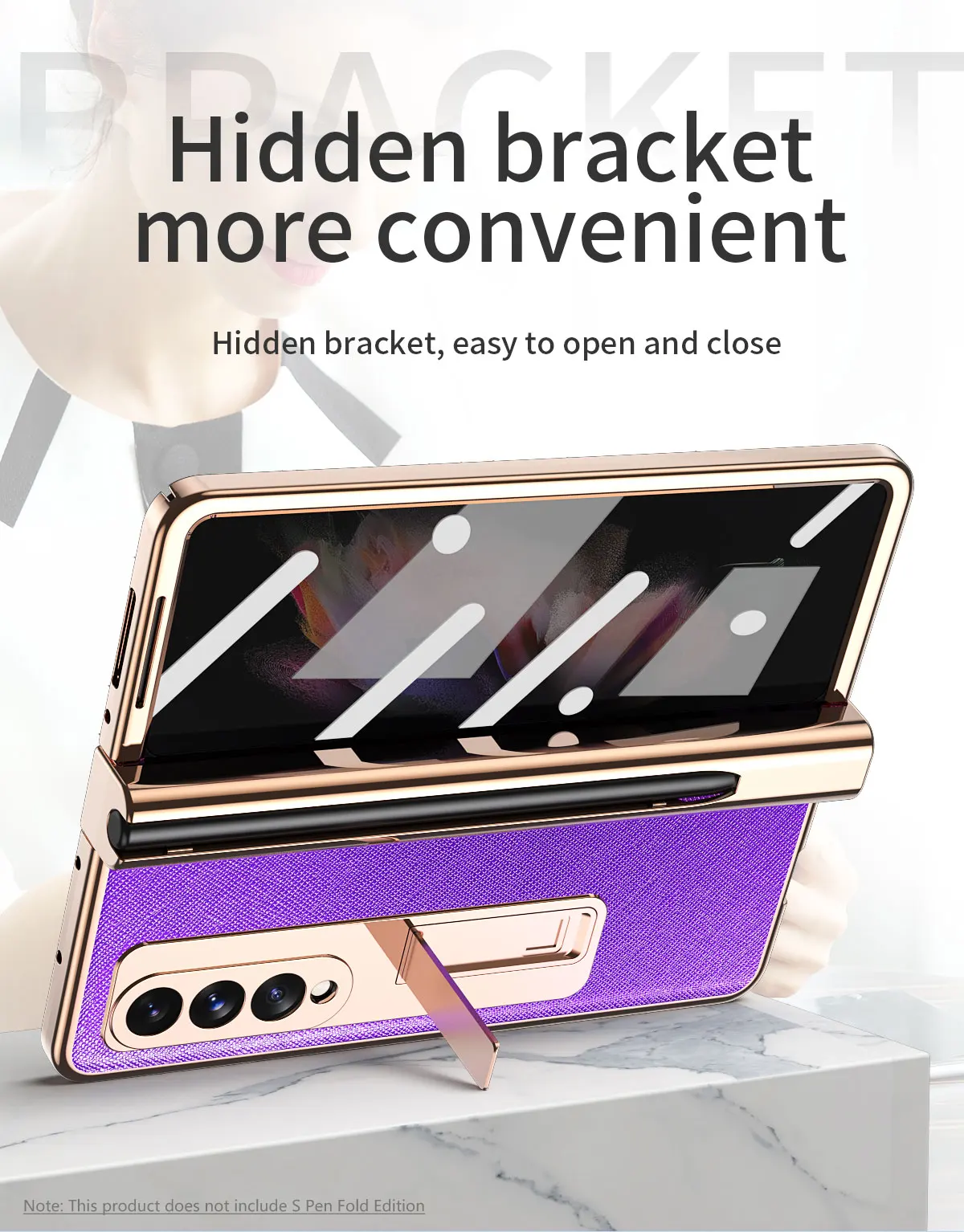 

With S Pen Slot Case With Bracket Kickstand Case Front Is Tempered Glass Case for Samsung Galaxy Z Fold 3 Case No Spen Sell