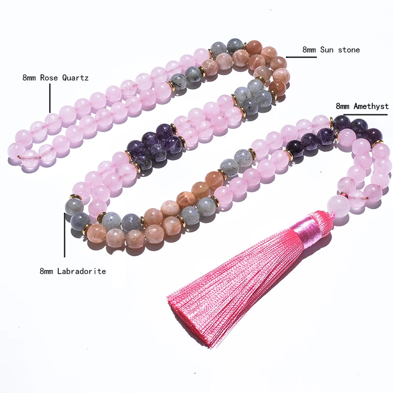 Ожерелье из розового кварца с аметистом 8 мм и бусинами ювелирные изделия для