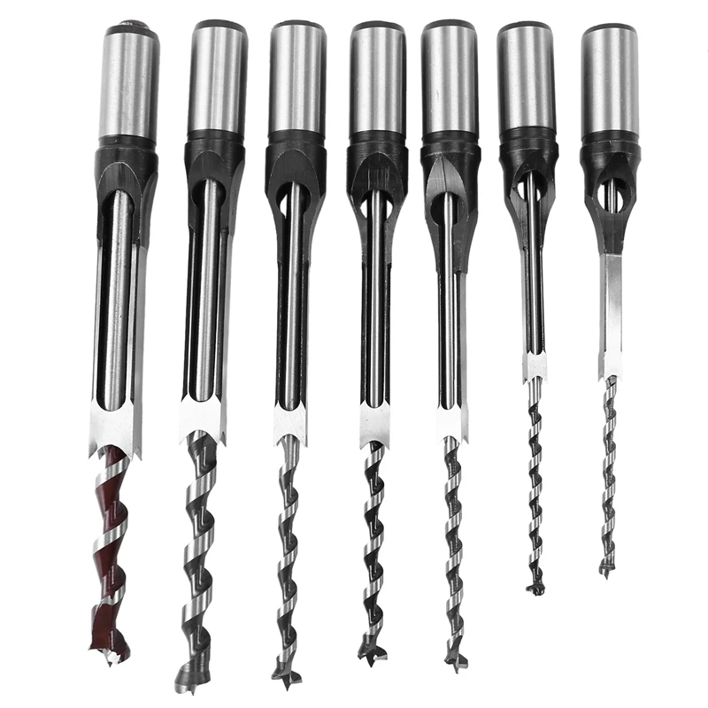 

7 Pieces Woodworking Square Hole Mortise Bit High Speed Steel Woodworking Hole Saw Mortise Chisel Bit Set Twist Drill