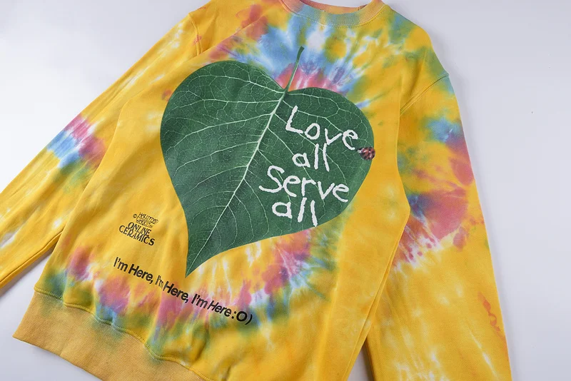 

2021FW Online Ceramics Love All Serve All Tie Dye Sweatshirt Oversized Hip-hop Hoodie Men Women Couple 100% Cotton Pullover