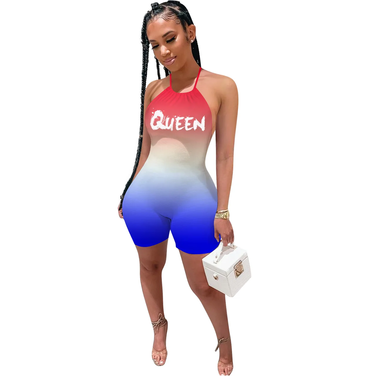 

HAOOHU Sport Casual Women Jumpsuit Gradient Print Sleeveless O-neck Skinny Romper Women Bodycon Playsuit One Piece Outfits