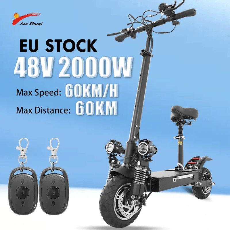 

EU USA Stock Electric Scooter 60KM/H 48V 2600W Dual Motor trotinette électrique with Seat 10 Inch Big Wheel EScooter NO VAT