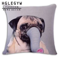 printed pillow covers office home sofa decor cute funny elephant nose pug dog cushion cover 4545 throw cotton linen pillowcase
