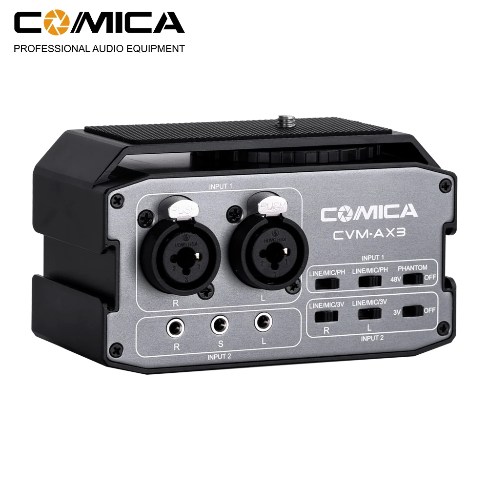 

COMICA CVM-AX3 Dual XLR/6.35MM/3.5MM Microphone Audio Mixer Adapter for Canon Nikon DSLR camera camcorder for shooting videos