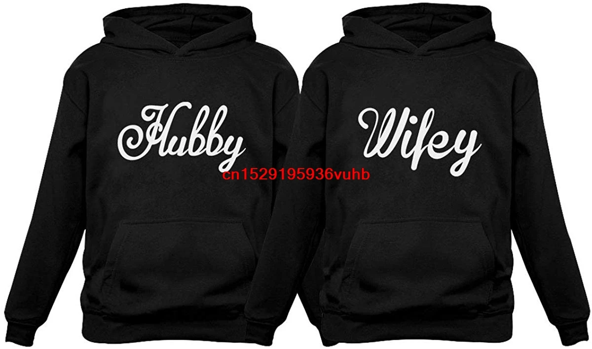 Мужские толстовки с капюшоном забавным принтом толстовка Hubby &amp Wifey одинаковая