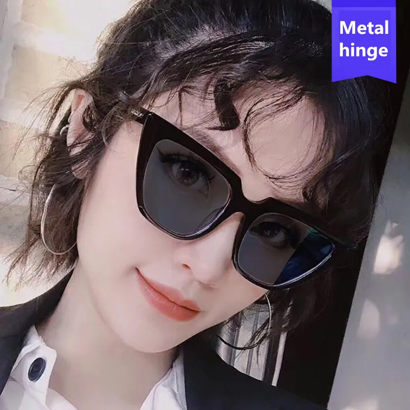 

2021 New High Quality Cat Eye Sunglasses Women Flat Top Oversized Mirror Vintage Sun Glasses Ladies Female Black Oculos De Sol