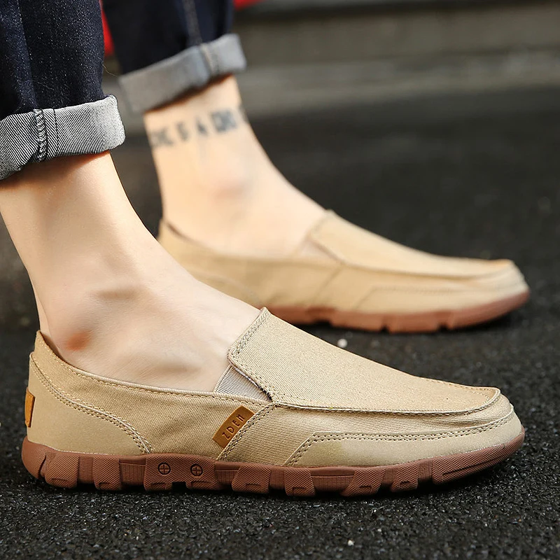 Мужская парусиновая обувь дышащая повседневная на плоской подошве без шнуровки