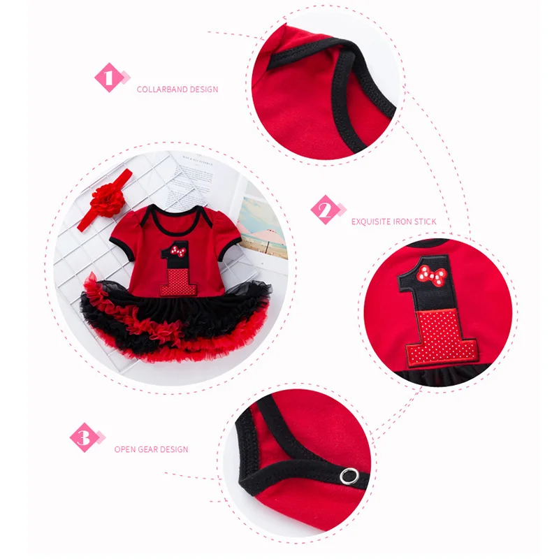 

Summer New Infant Red Festival Short Sleeve Romper Dress 0-24M Baby Girls Cartoon Soft Breathable Casual Dress with Headwear