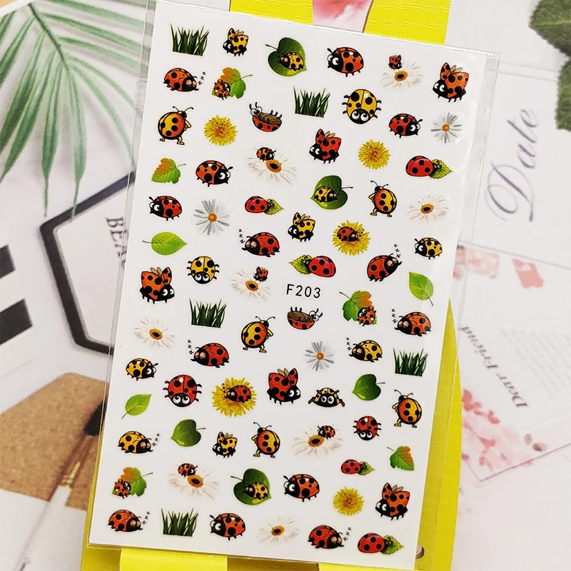 3D Stickers for Nails Ladybug Insect Leaf Designs Nail Art Decorations Foil Decals Wraps Manicure Accessories Decoraciones
