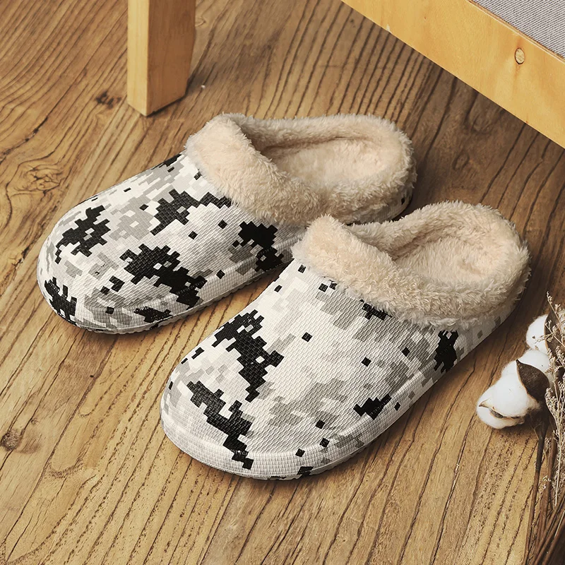Зимние теплые мужские замшевые шлепанцы в клетку Короткие Плюшевые комнатные