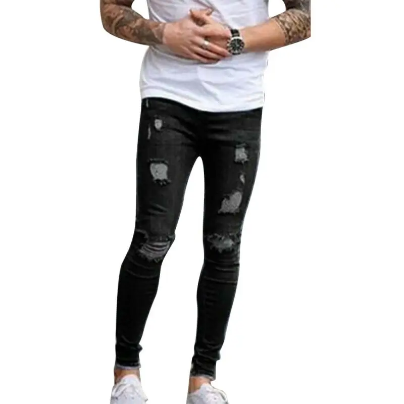 

Джинсы для Для мужчин 2021 Для мужчин s для похудения рваные обтягивающие джинсы Повседневное рваные стрейч джинсовые штаны брюки облегающие ...