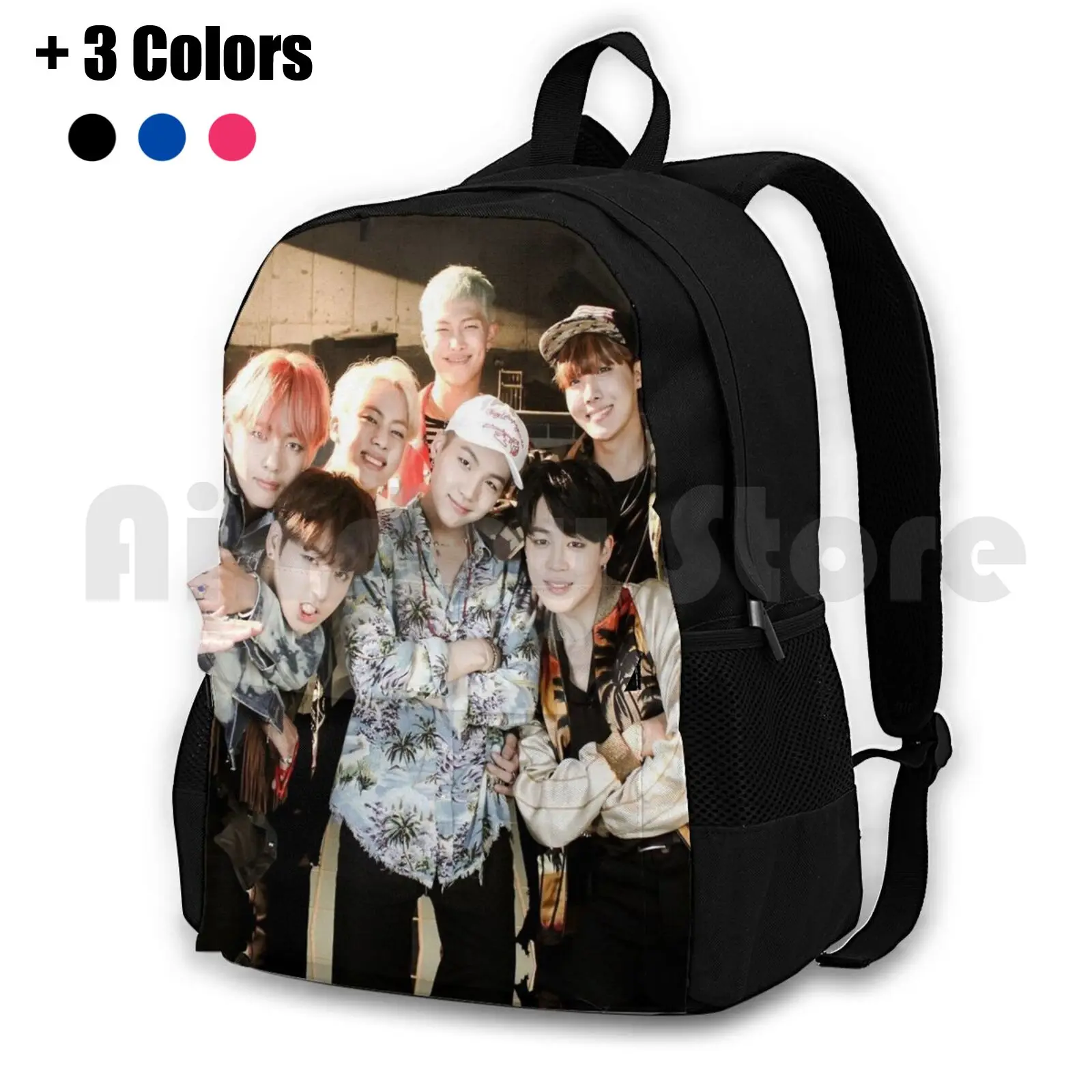 

/-Fire Group Photo Outdoor Hiking Backpack Riding Climbing Sports Bag Collage Pink White Kpop Korean Pop Tumblr Bulletproof Boy