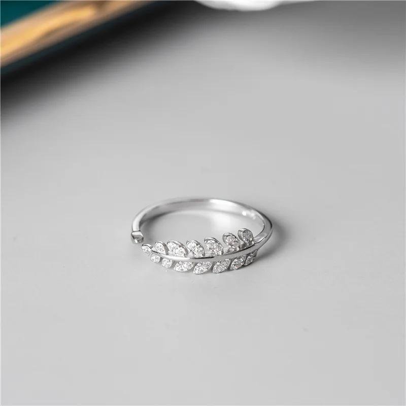 

SODROV Delicate Leaf Ring with Diamonds Rings for Women 925 Sterling Silver Fashion Silver Rings Jewelry Adjustable Ring