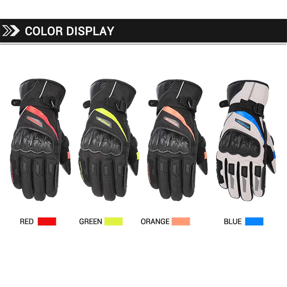 Перчатки мотокросс зимние кожаные водонепроницаемые SCOYCO для мужчин на мотоцикле Guantes Moto Off Road Riding Touch Screen Motorbike.
