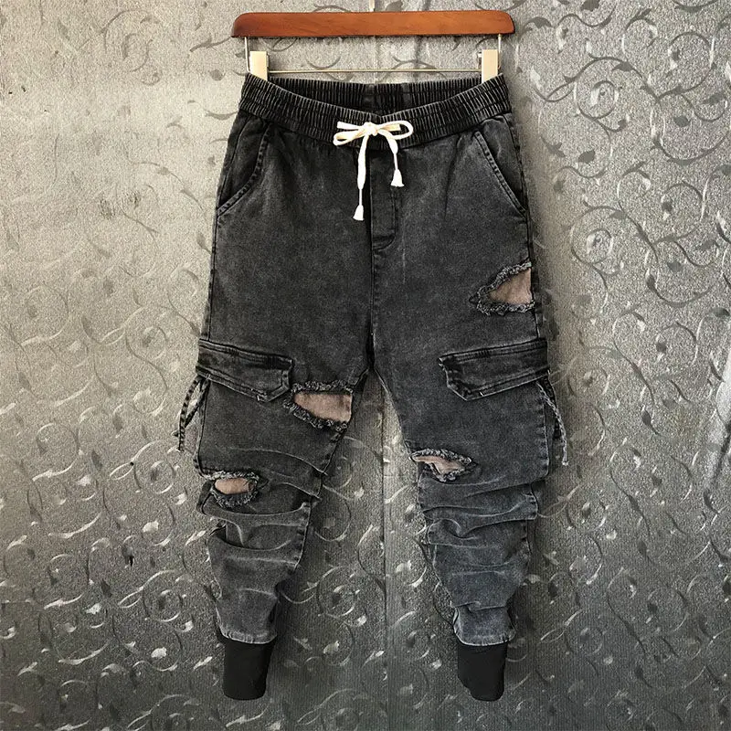 Джоггеры Idopy мужские джинсовые карманы карго много карманов облегающие джоггеры