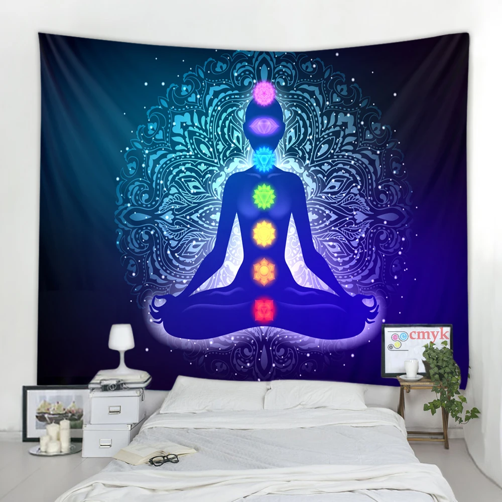 

India Mandala Buddha Statue Meditation 7 ChakraTarot Wall Hanging Psychedelic Witchcraft Yoga Carpet Boho Decor Tapiz Tapestry