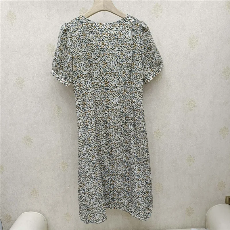 

Summer Dress Female Floral Midi Dress Button Short Sleeve Casual Women's Dresses Loose Elegant Long Summer Dresses Ladies 2021