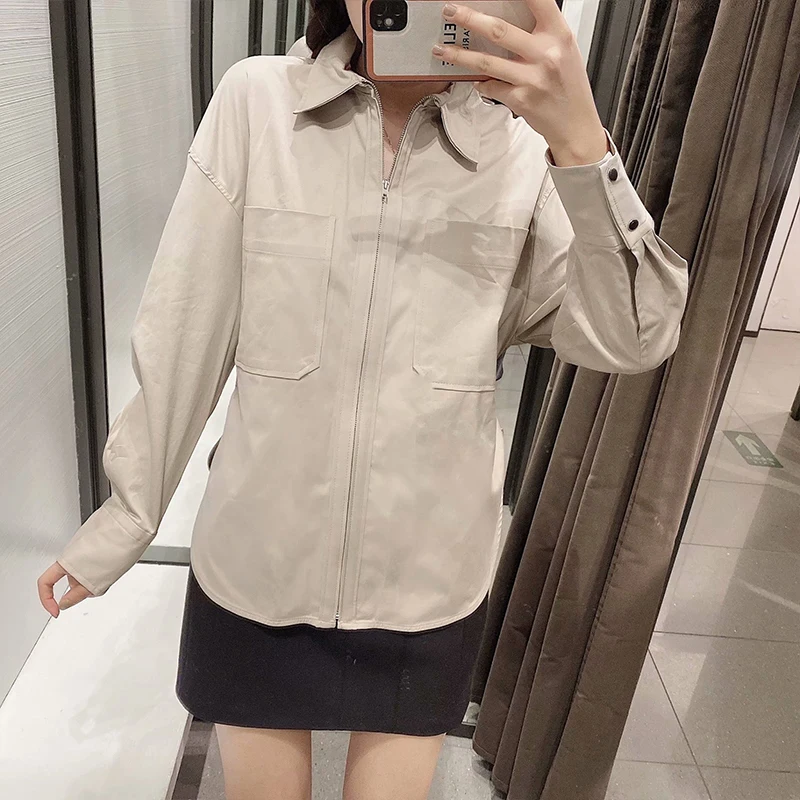 

Women's Blouse Zipper Shirts 2021 Fashion Spring Summer Casual Long Sleeve Solid Shirt Ladies Elegant Loose Tops