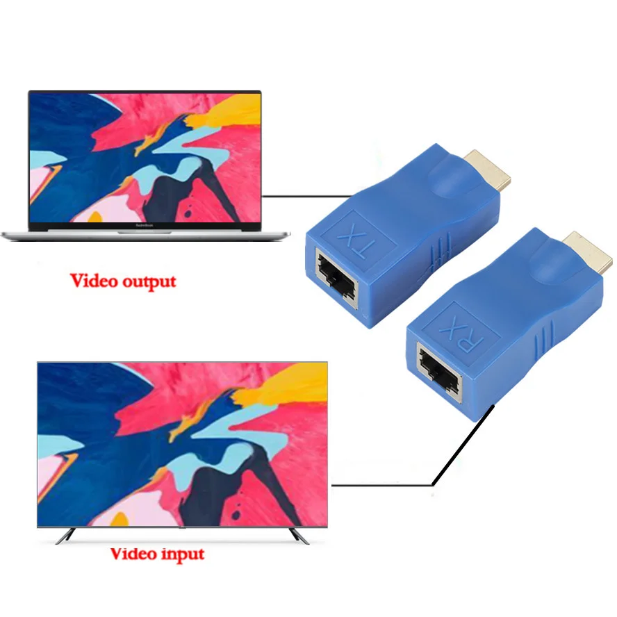 WVVMVV 4K HDMI-совместимый удлинитель до 30 м по категории 5e / 6 UTP LAN Ethernet-кабель RJ45 порты