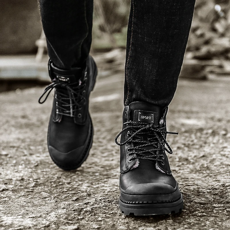 

Men Leisure Shoes Mens Black Boots High Top Sneakers Shoes Men Zapatillas Negras Hombre Hightop For Men's Casual Leather