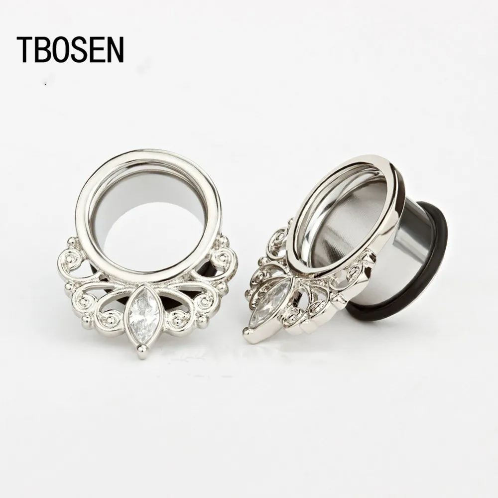 

Silver Flower Rattan Ear Piercing Plugs Stretchers Tunnels New arrival Hollow Zircon Expanders Earrings Body Jewelry 8mm