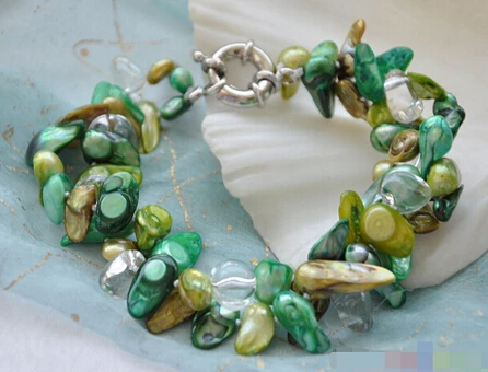 + 318 2 рядный браслет в стиле барокко с зеленым желтым жемчугом и