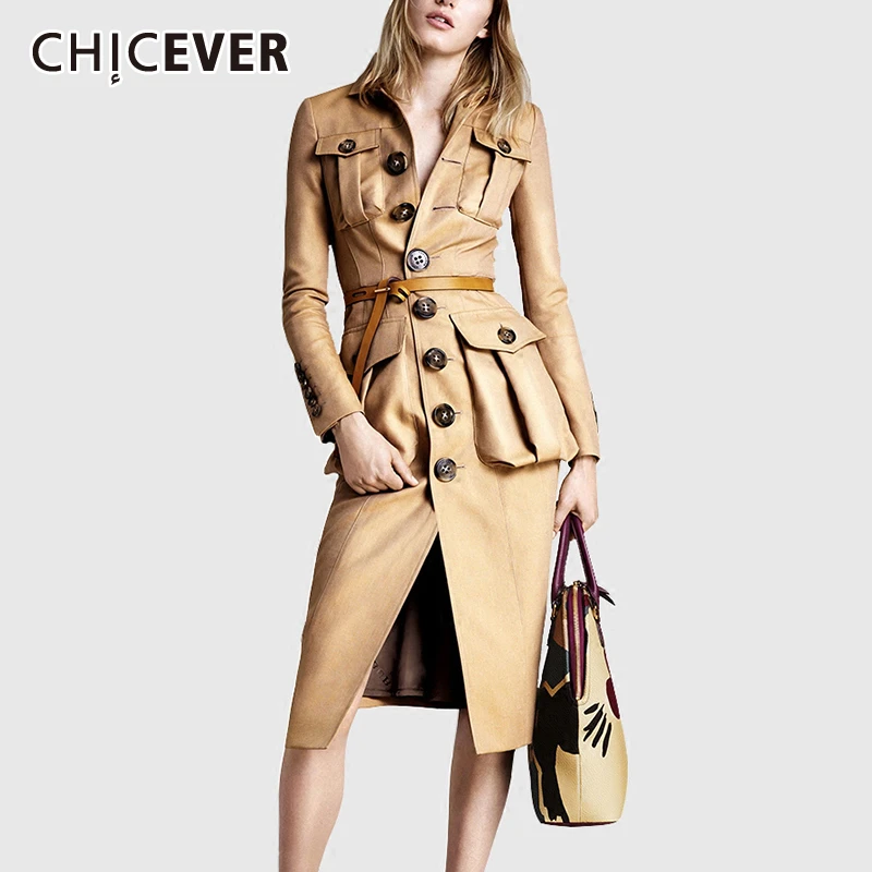 Женская ветровка из искусственной кожи CHICEVER с отложным воротником и длинным