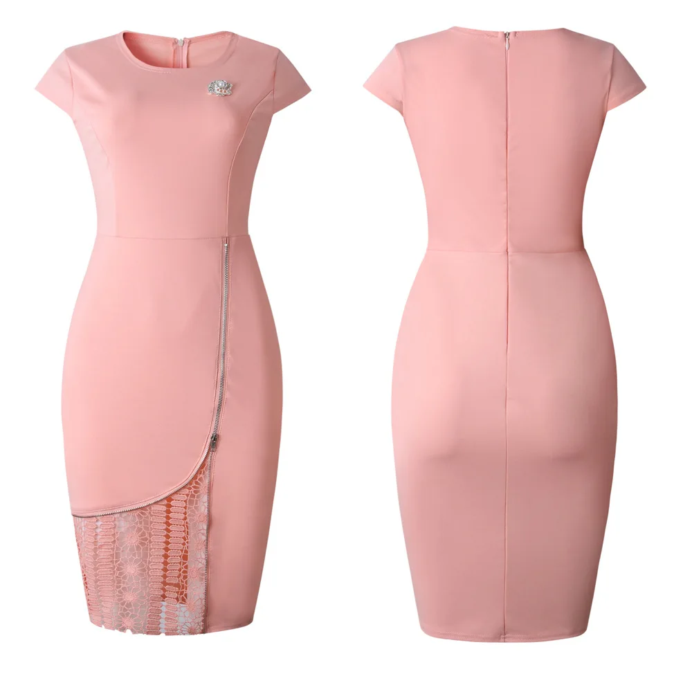 Женское длинное офисное платье миди больших размеров летнее однотонное розовое