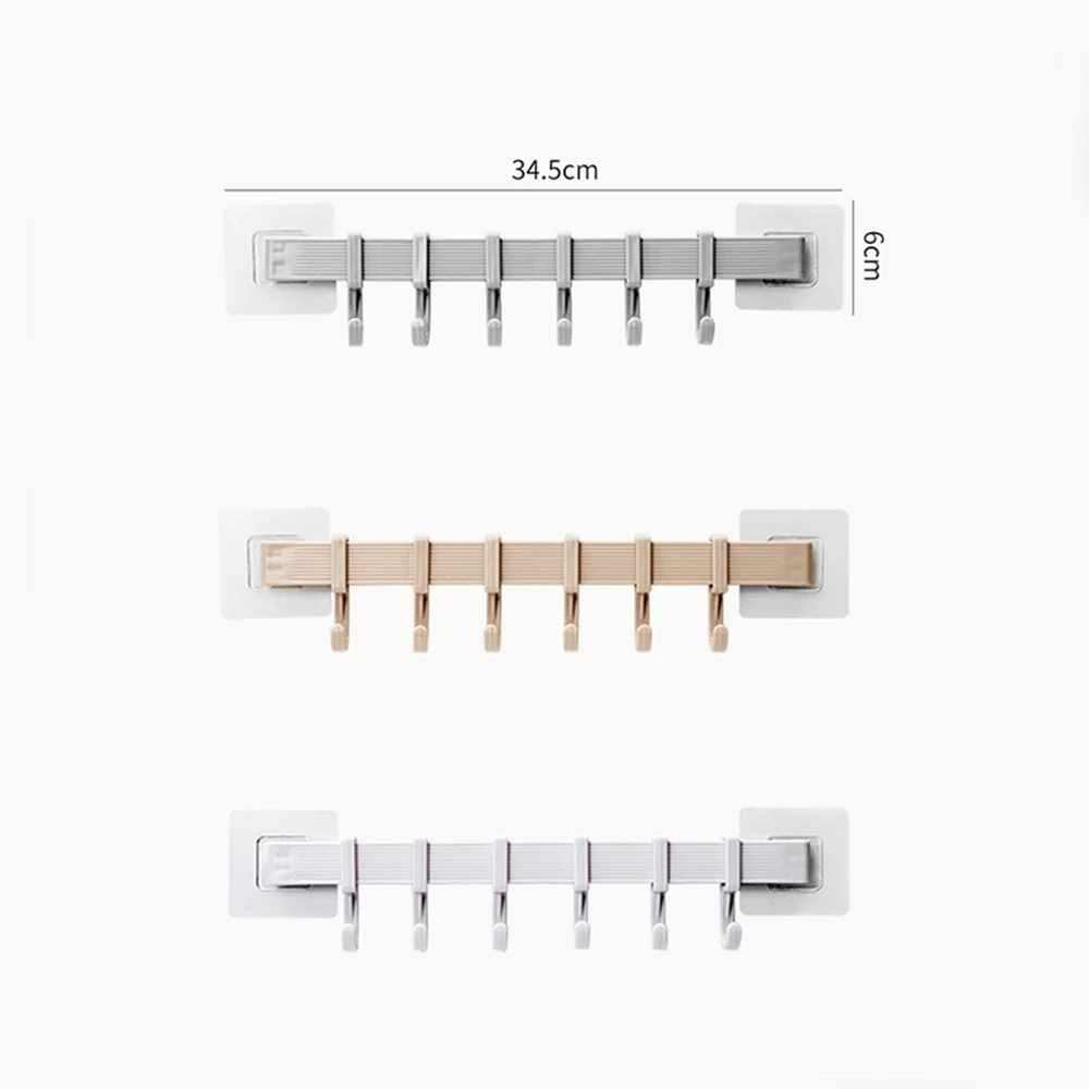 

Multifunctional 6-row Hooks Punch-free Kitchen Sticky Strong Adjustable Type Sucker Shelves for Wall Storage Bathroom Accessorie