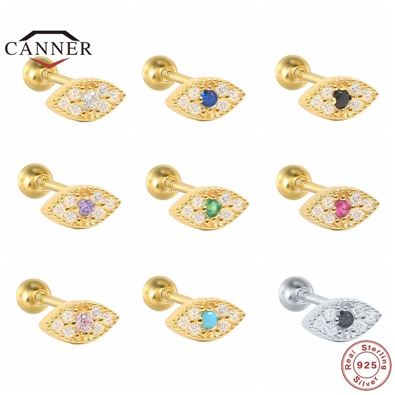 

CANNER Evil Eye Diamond 925 Sterling Silver Pierced Cartilage Stud Earrings for Women Piercing Earring Zircon Fashion Jewelry