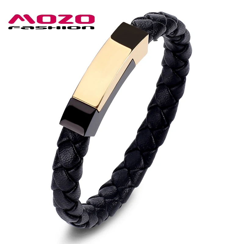 

Bracelet Men Retro Fashion Jewelry Weave Leather Classic Gold Black Collocation Bangles PS2036
