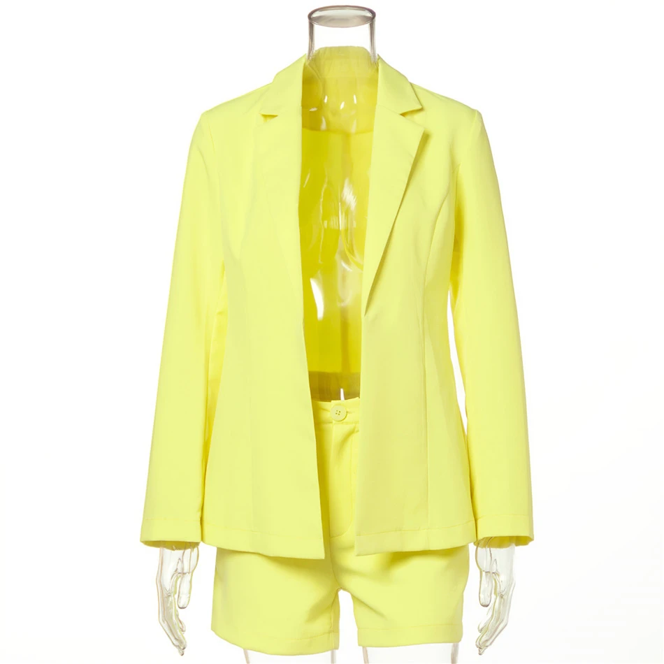 

Sexy Office Lady Three Piece Set Women Suit 2020 Summer Autumn Blazer And Pocket Shorts Set Casual Formal Blazer Suits Outfits