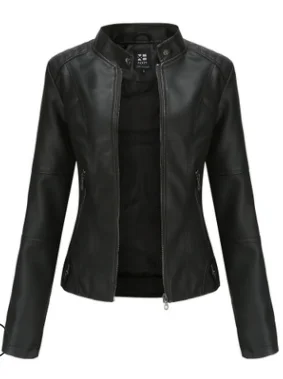 

Куртка женская из искусственной кожи, Модный мотоциклетный пиджак, черная верхняя одежда из искусственной кожи, пальто, лидер продаж, весна-...