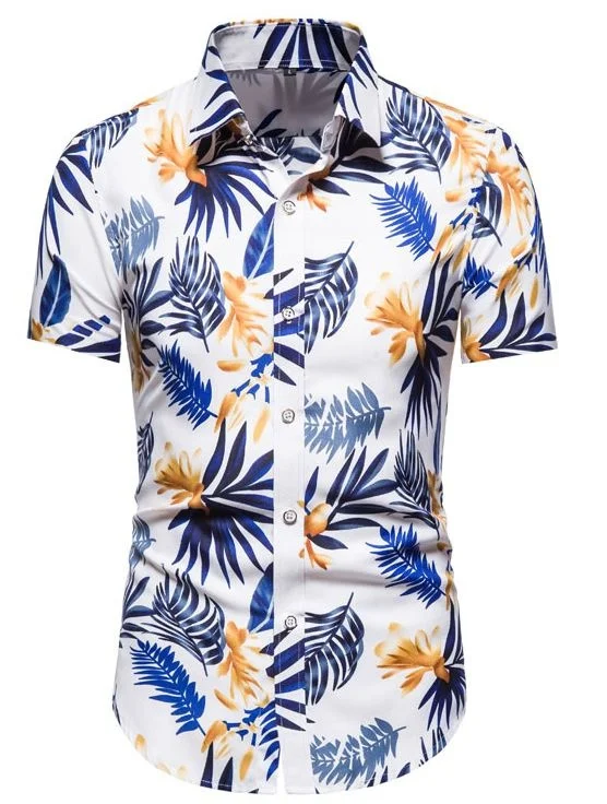 

New short-sleeved casual shirt men's flower print beach top 2021 summer men's short-sleeved shirt European size American size XS