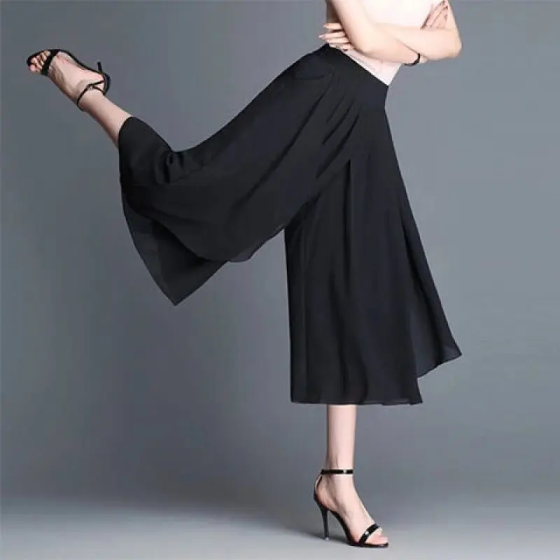 

New 2021 Chiffon Slim Fit Pantskirt Thin Summer Cropped Wide-Leg Pants plus Size Trend High Waist Loose Casual Pants