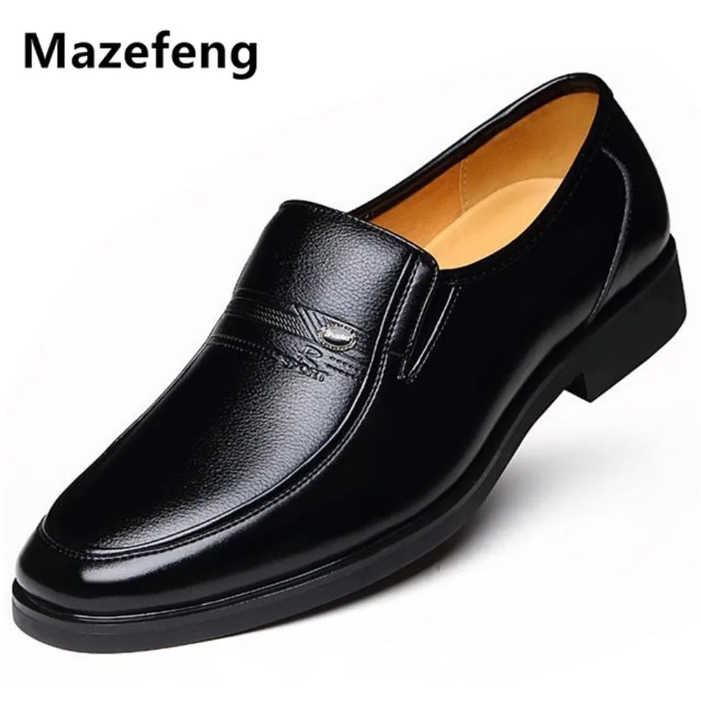 Mazefeng 2019 зимние теплые мужские кожаные туфли с бархатом классические деловые