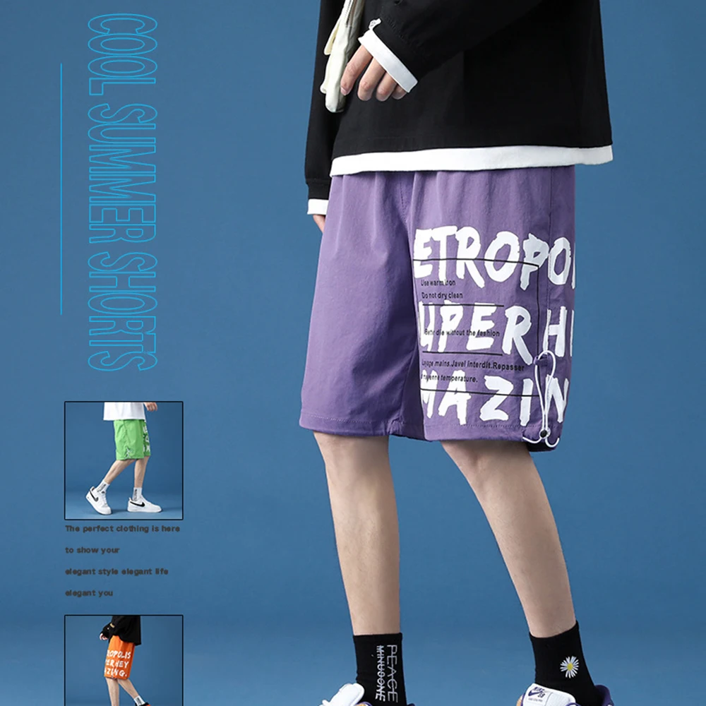 

Covrlge Men's Shorts Summer Straight Loose Trend Mid-waist Letter Printed Five Points Casual Sport Comfortable Shorts MKD084