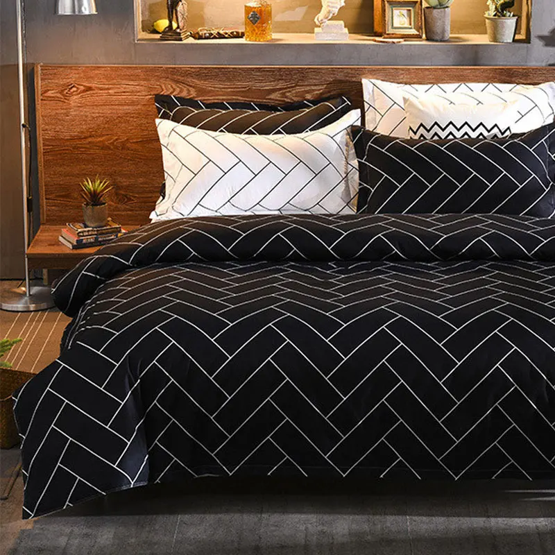 Простой решеткой Постельное белье 3/4pcse черный белый цвет саржа печатных