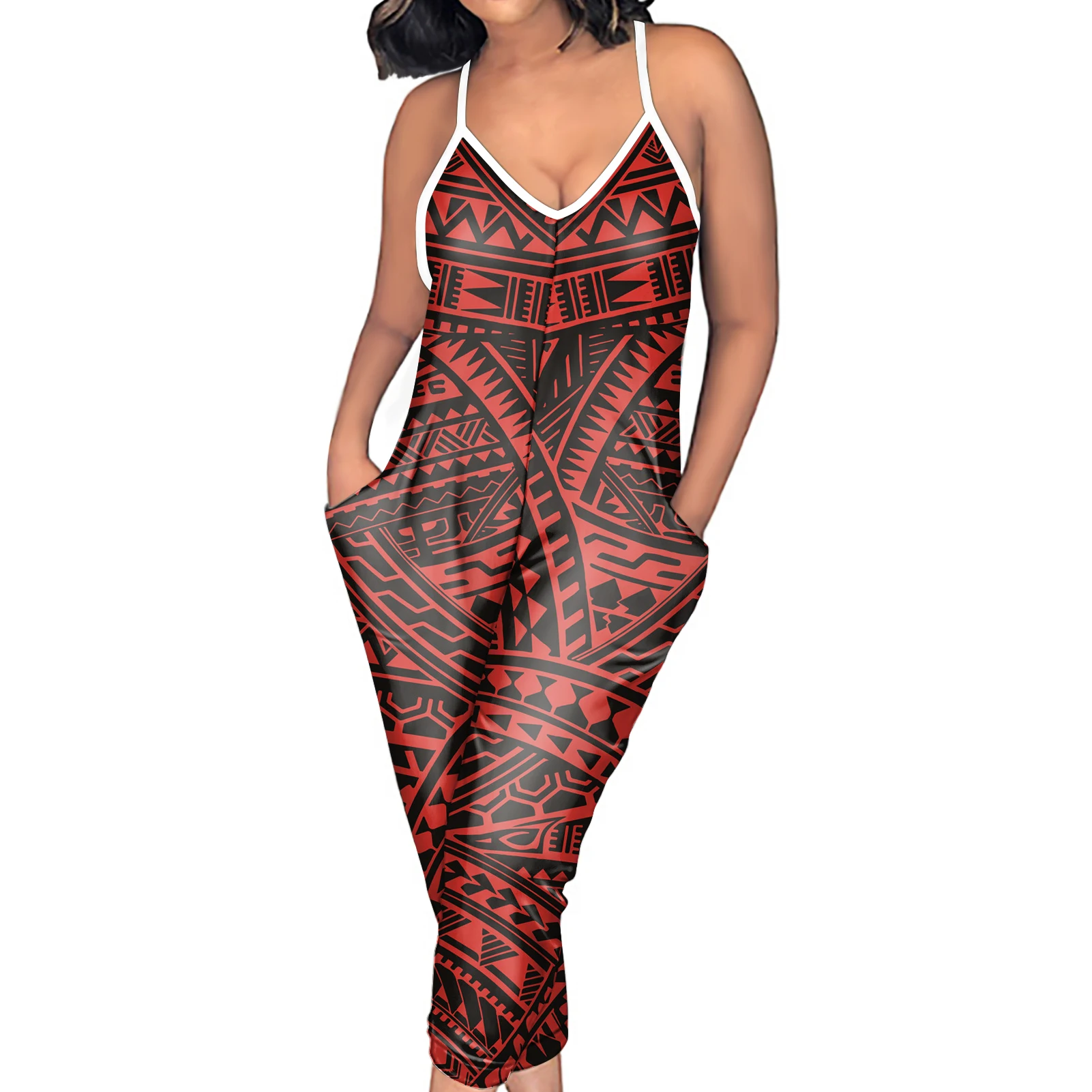 

2021 New Women's Personalized Tie-dye Printed Tights Custom Sexy V Neck Jumpsuit Frangipani Spring Summer Autumn Monos Mujer