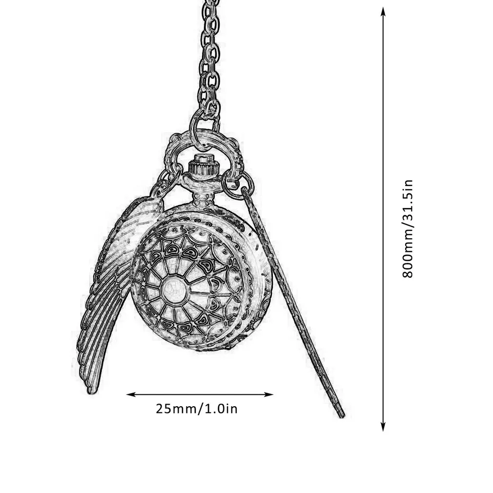 

Elegant Snitch Quartz Watch Charming Vintage Angel Wing Fob Pocket Watch Pendant Clock Necklace Chain for Women