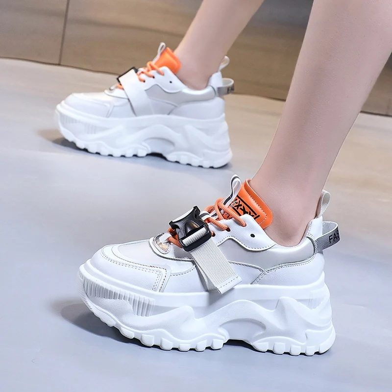 

Platform Leahter Sneakers Women Casual Shoes 2021 Autumn Breathable Buckle Casual Sport Ladies Trainers Women Basket Femme