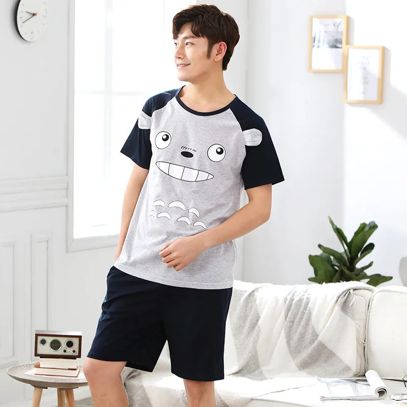 Пижама с короткими рукавами и рисунком Мужская пижама размера плюс удобная