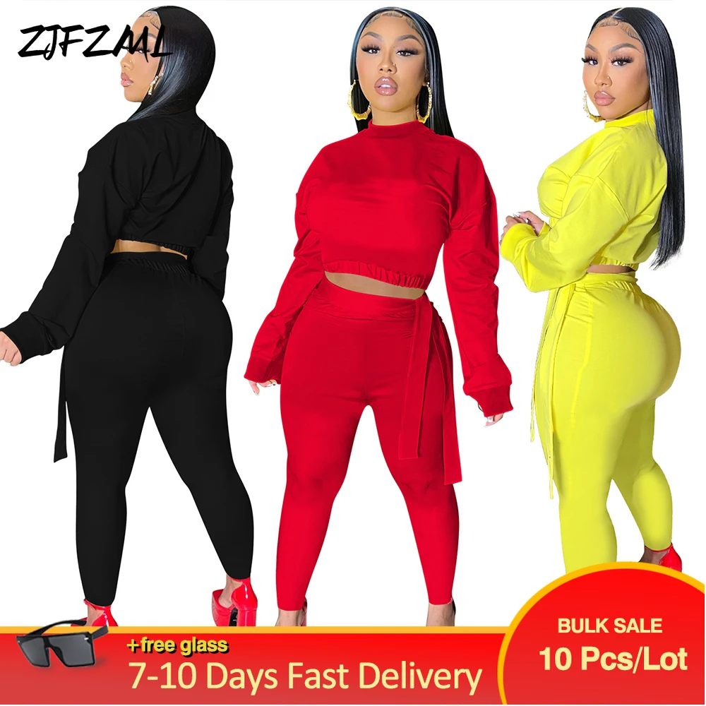 

Оптовая продажа, комплекты повседневных женских спортивных костюмов, хипстерские бандажные топы с ложным воротником и длинным рукавом и об...