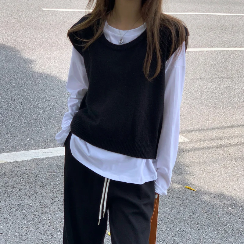 

Knitted Vest Women's Vest 2021new Top Short Spring and Autumn Sleeveless Waistcoat Sweater French Vest Outer Wear