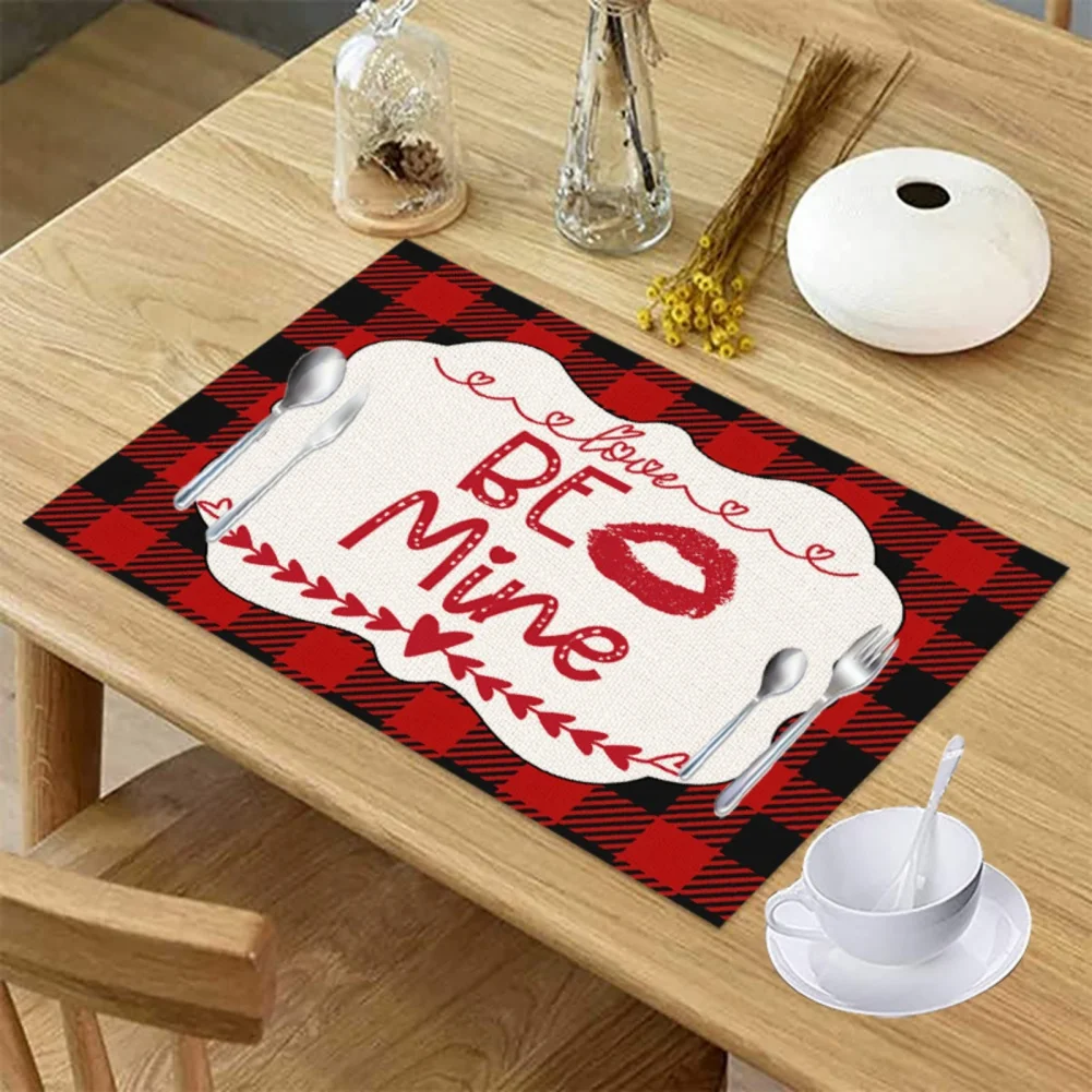 

LOVE Cotton Linen Cloth Placemats Valentines Day Placemat Rectangular Table Mat for Table Art Table Mat Kitchen Accessories