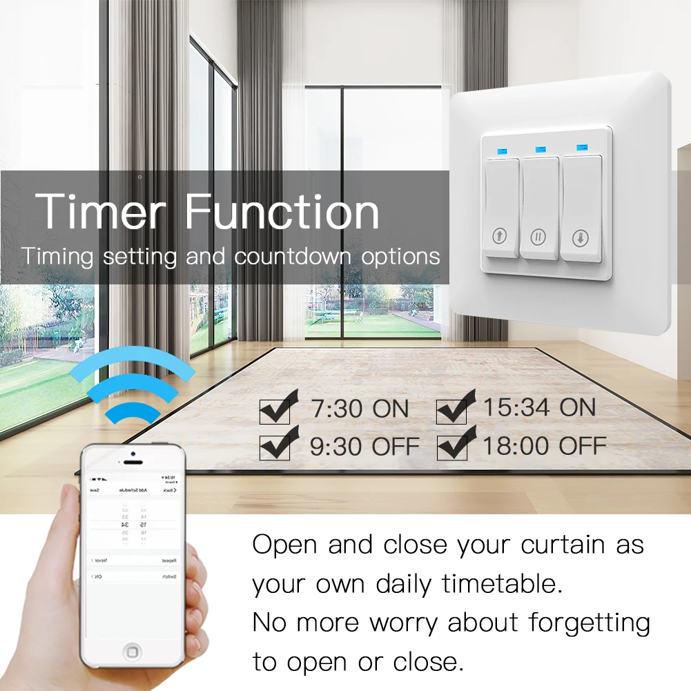 WiFi Smart Curtain Switch Tuya Life App Remote Control Motorized Motor Roller Blinds Works with Alexa Google Home |