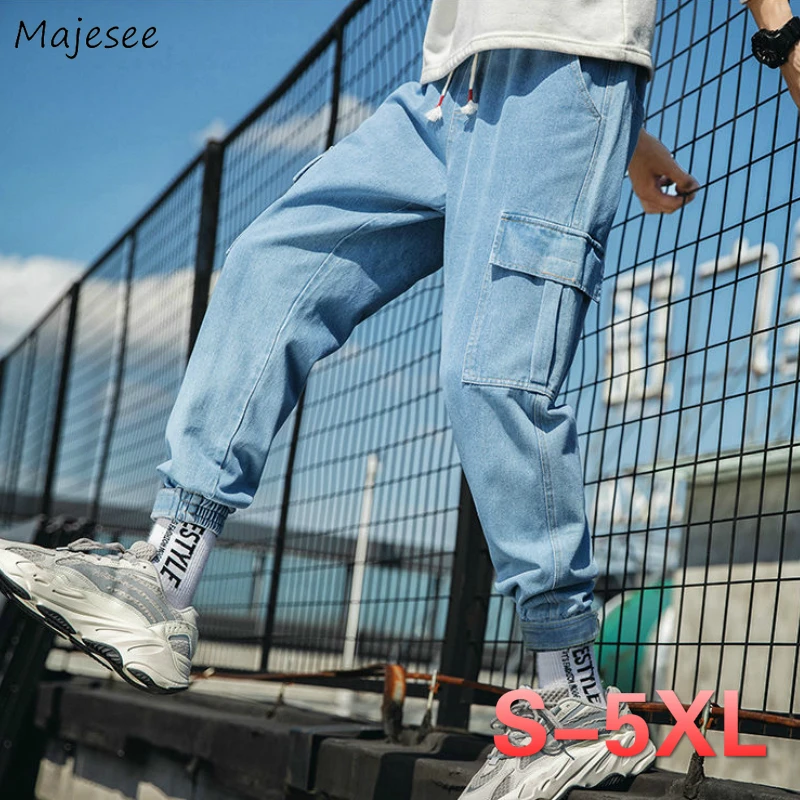 

Men Jeans Solid Bundle Plus Size 5XL Trousers Printed Safari-style Korean Chic Leisure Lace-up Simple Teens All-match Loose New