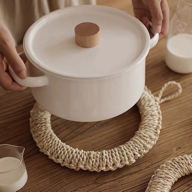 

Natural Rattan Weave Pot Mats Round Placemats For Dining Table Water Hyacinth Woven Placemat Heat-Resistant Non-Slip Woven