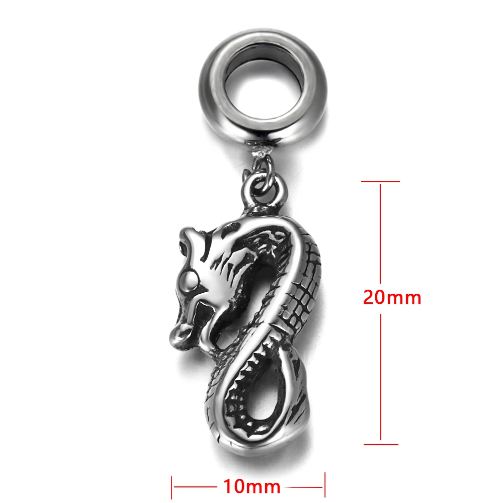 Нержавеющая сталь прокладка под залог бусина с драконом Подвески 5 мм отверстие